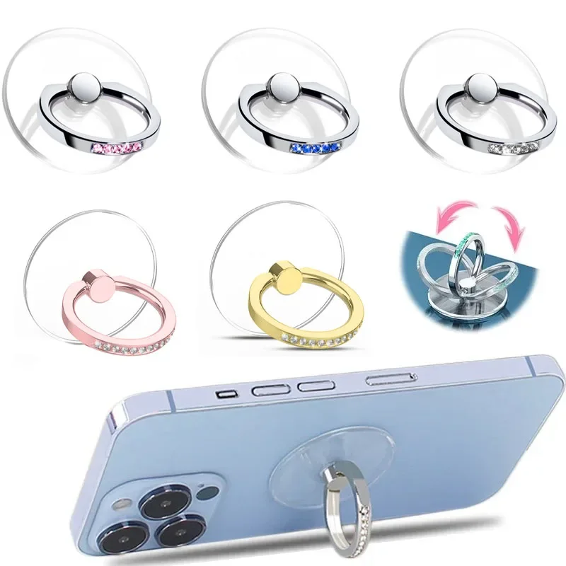 

Shining Diamond Cell Phone Ring Holder Stand Universal Transparent Phone Ring Buckle Desktop Bracket 360°Degree Rotation