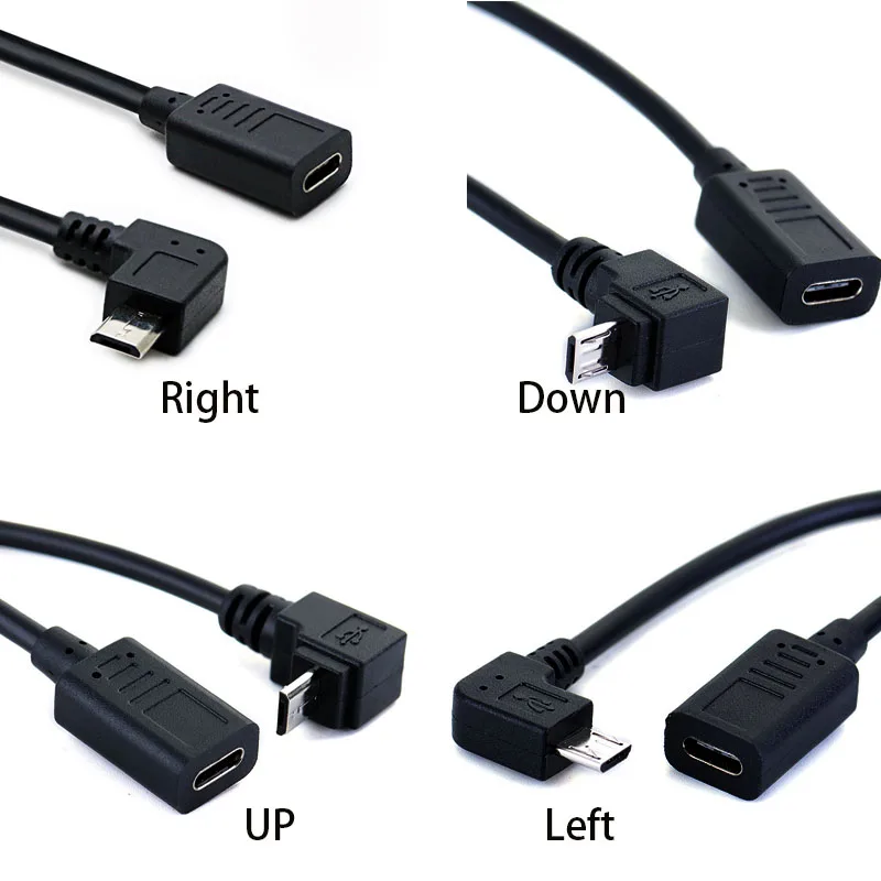 90 Degree Angle Type-C Female To Micro-B Micro male USB Charging Data otg charger convertor adapter cord CABLE 27cm