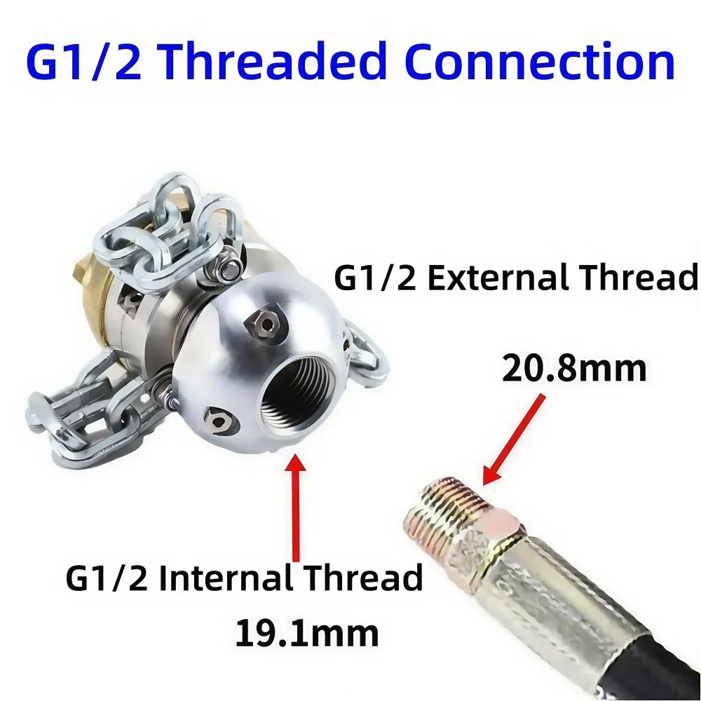 G1/2Internal Thread High Pressure Cleaning Machine Rotating Nozzle Sewer Drainage Cleaning Nozzle Pipeline Cleaning Tool 40~130L