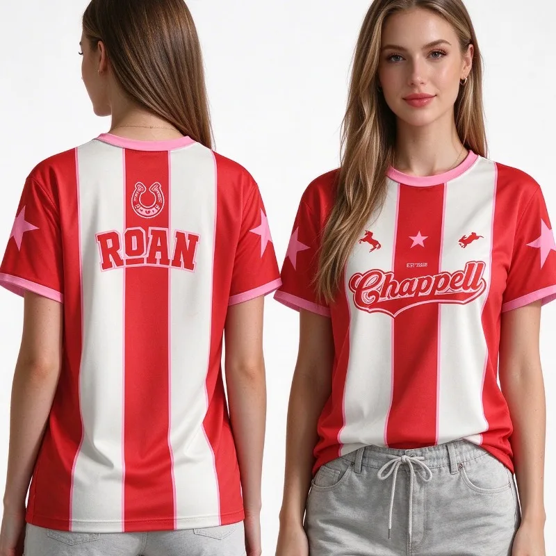 Chappell Roan Soccer Jersey Unisex 3D Full Printed O-neck Short Sleeve T-shirt Fans Gift Tee Red White Vertical Stripe Y2K Tops