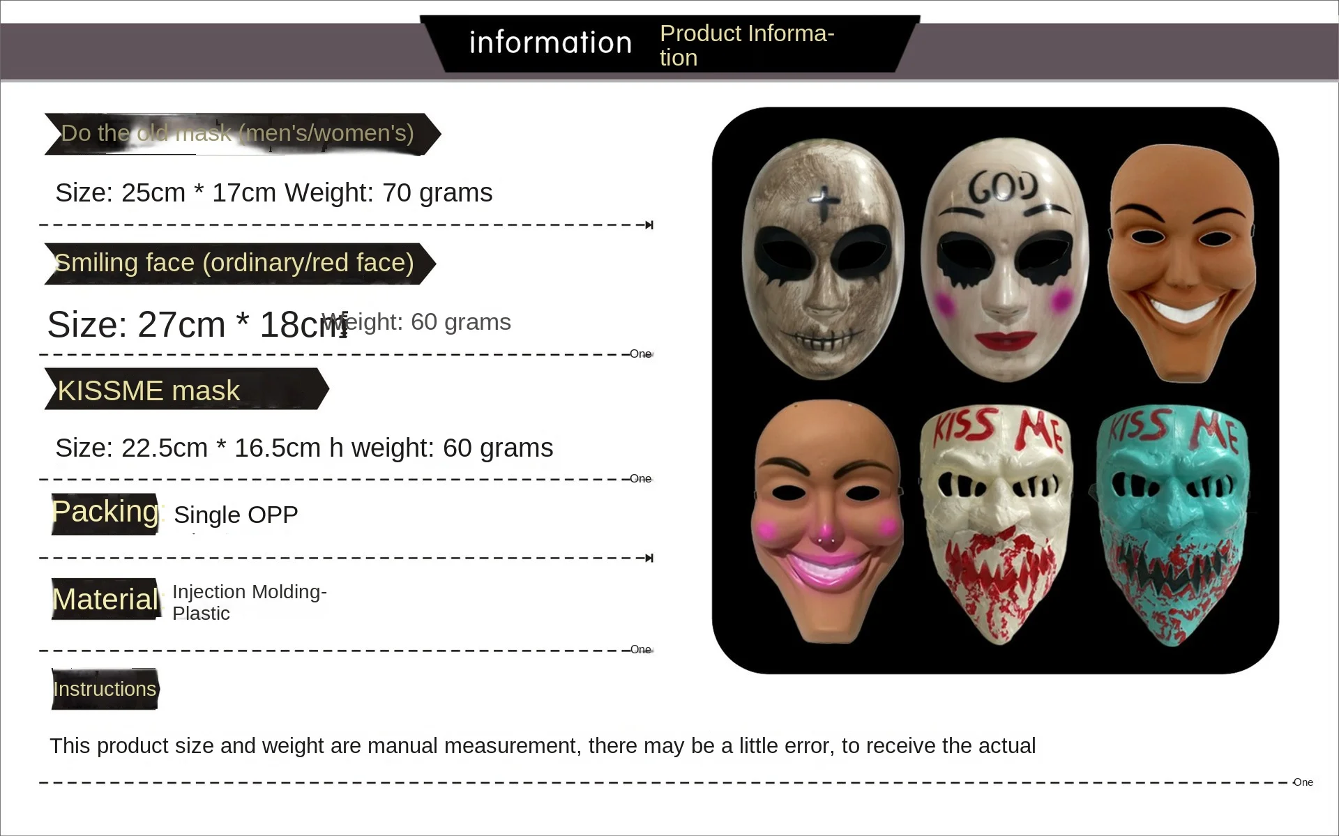 Graffiti töten mich Maske Smiley-Maske menschliche Entfernung Plan Maske alte Männer und Frauen küssen mich Maske Halloween-Maske Voll gesicht Cosplay-Maske – Detail 1