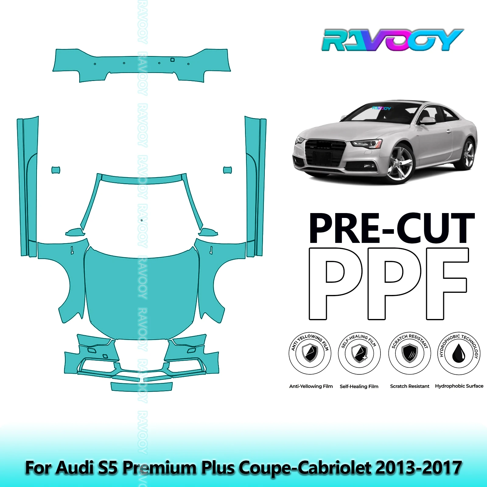 

Передний комплект + подножки + задний бампер, прозрачный бюстгальтер, предварительно вырезанная защитная пленка PPF для Audi S5 Premium Plus Coupe-Cabriolet 2013-2017