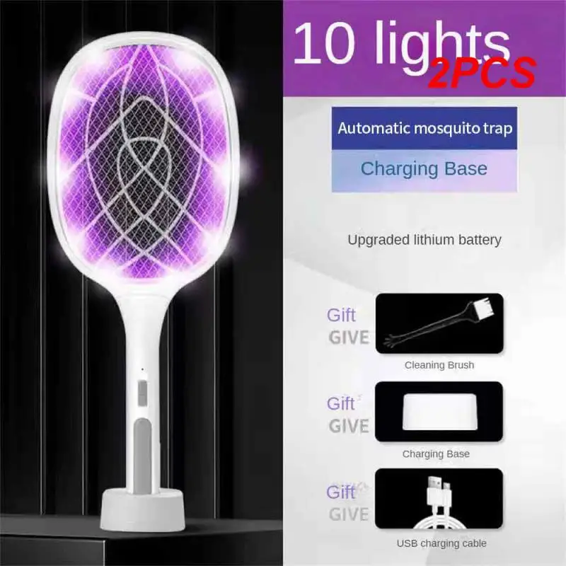 2PCS Two-in-One 10 LED Mosquito Killer Lamp 3000V Electric Bug Zapper USB Rechargeable Summer Fly Swatter Trap Flies