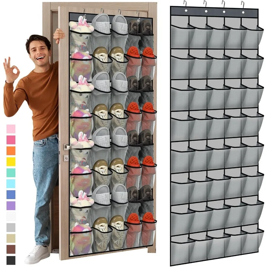 

40 Over the Door Shoe Organizer Large Mesh Pocket Hanging Shoe Rack for Closet Gray Nonslip Behind Door Storage Holder Back to