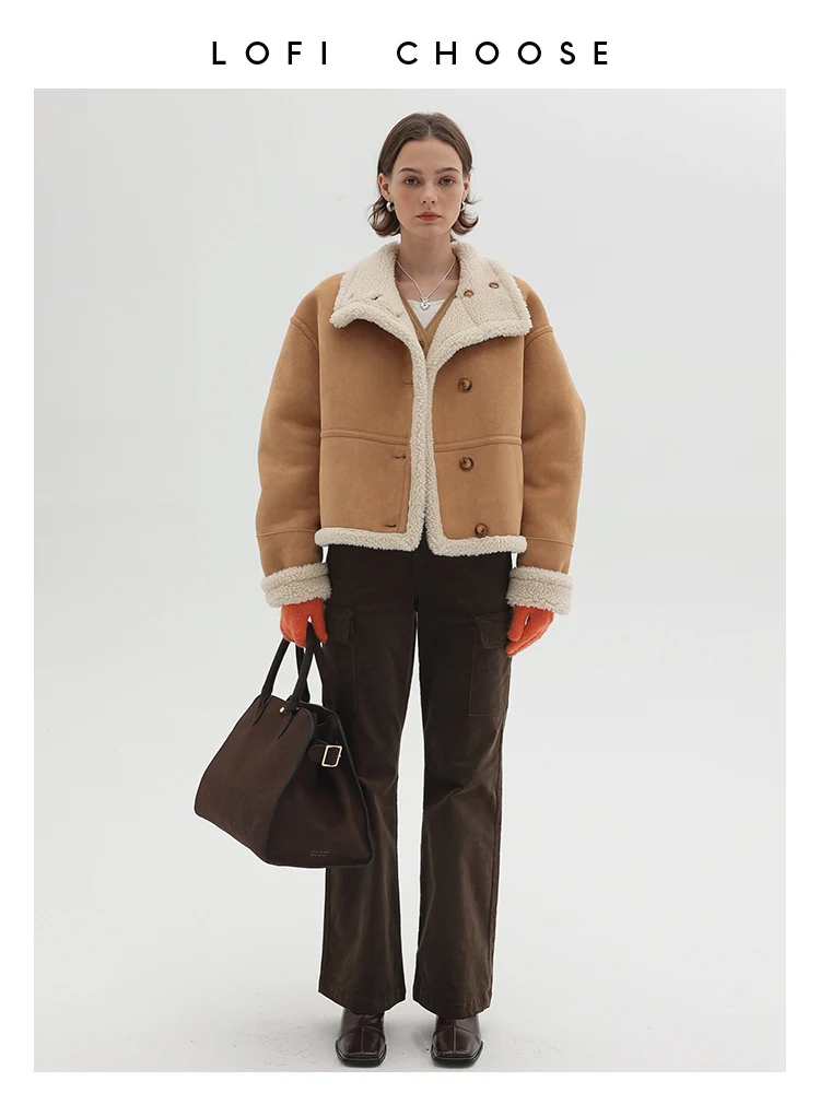 

Двусторонняя мотоциклетная куртка Lofi для женщин, зимняя, утепленная, в ретро-стиле, универсальная, из кожи и меха.