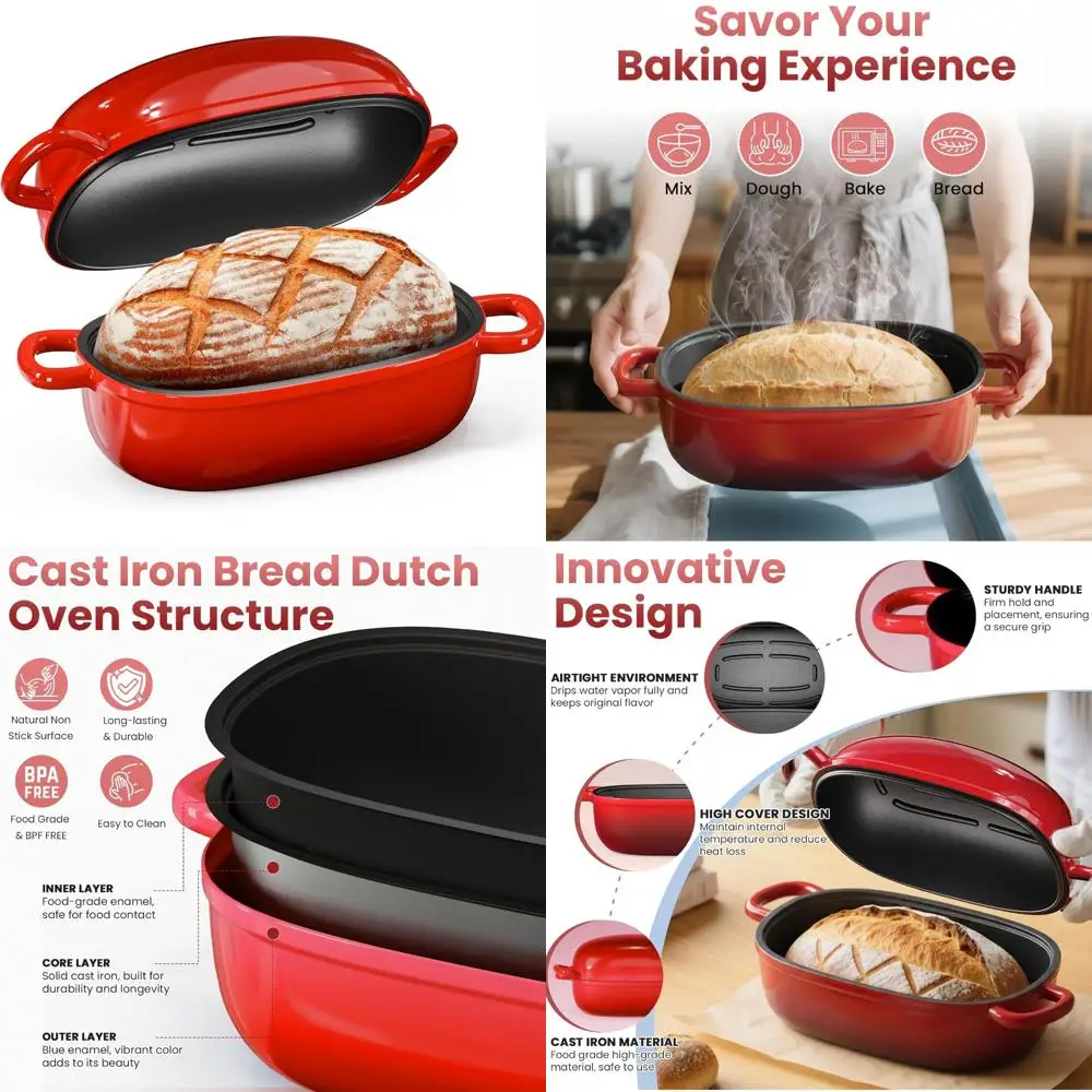 

Cast Iron Dutch Oven - 2.5 Quart Bread Loaf Pan with Lid for Sourdough Baking, Perfect for Homemade Sourdough Recipes