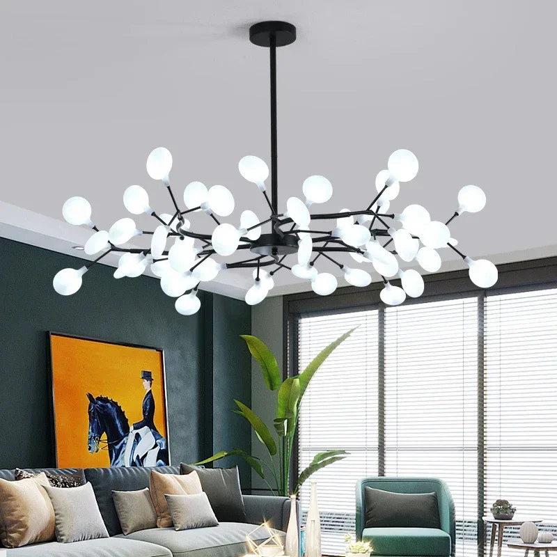 Modern Firefly Black Gold LED Chandelier for Living Room Lustre Bedroom Home Decor Indoor Light Minimalist Ceiling Pendant Lamp