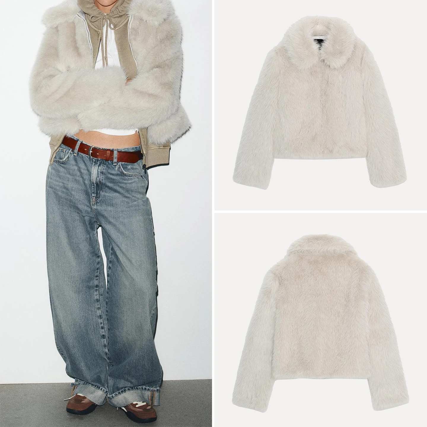 Cerniera effetto pelliccia sintetica da donna ort Jaet Autunno 2025 New Sle European Stand Fit Cappotto da donna Lungo colletto rovesciato