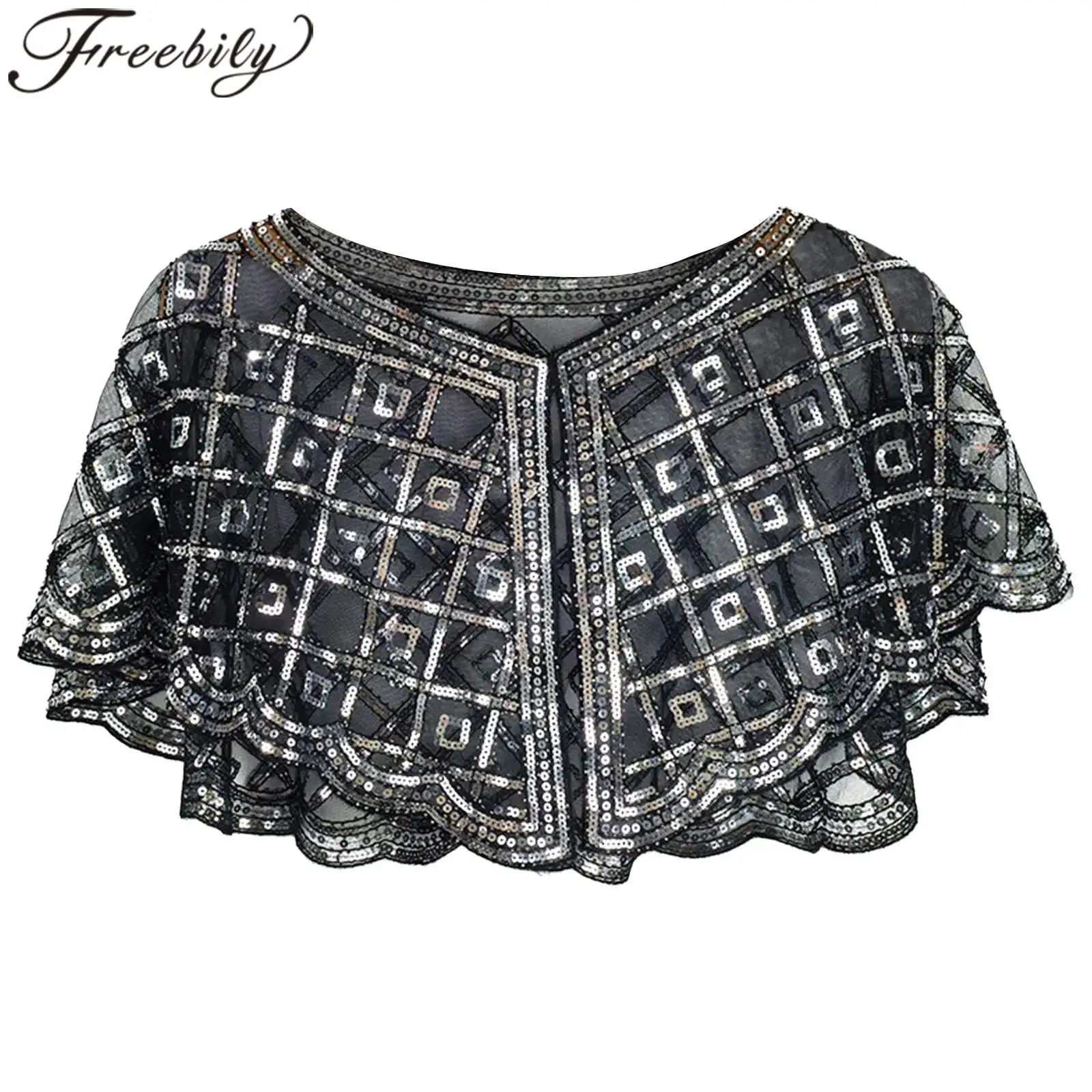 

2025 Womens 1920s Shawl Shoulder Shrugs Elegant Bolero Wraps Waved Trim Sequins Cocktails Party Shawls Wedding Evening Cape