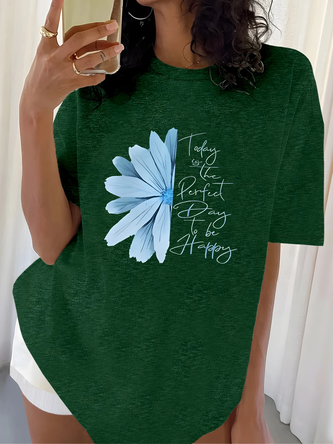 Plus size topos roupas femininas inspirador-estilo preto camiseta com estampa de motivo de flores, macio e confortável, roupas de verão