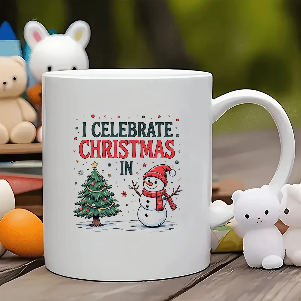 

11oz Mug + Cartoon Christmas Tree + Snowman Cartoon Design - Christmas Gift Kids Cup Family Office Coffee Cup