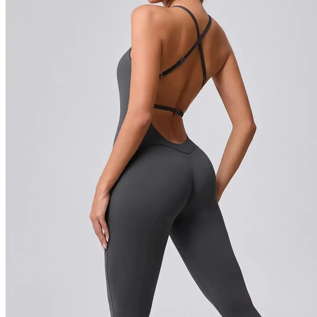 Fitness Jumpsuit Sexy Women's Cross Adjustable Sports Workout Running One Piece Yoga Gym Suit Scrunch Backless Set Romper Women
