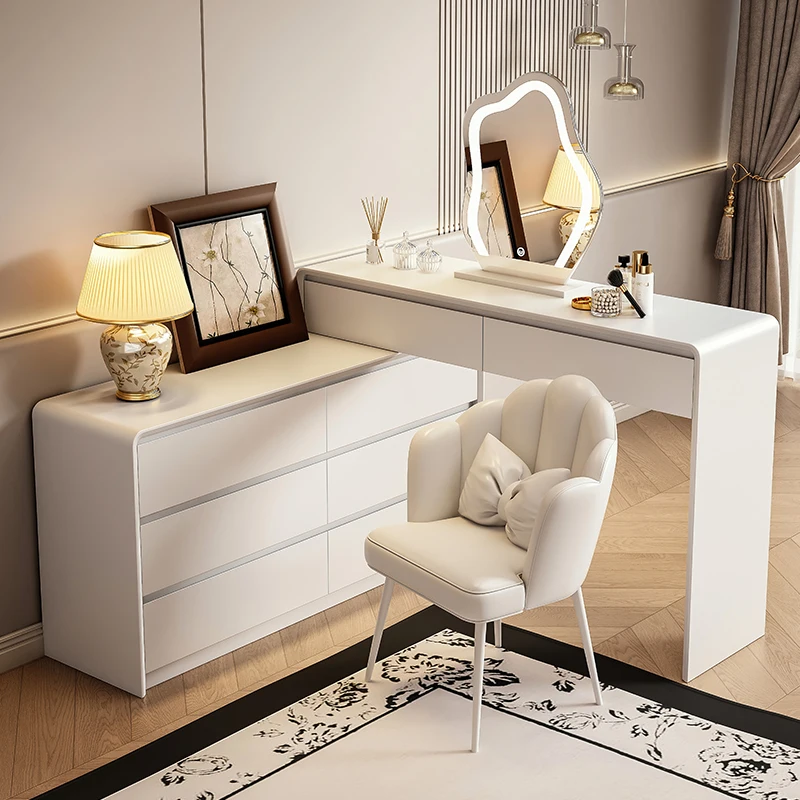 

Solid Wood Dressing Table Lacquered Makeup Table Simple and Modern Cosmetics Storage Cabinet Indoor Luxurious Home Decoration