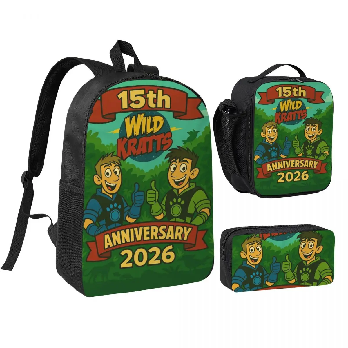 

3Pcs Wild Kratts School bags Set for Girls Boys Pen Bags Backpack Sets with Lunch Box For School Students Knapsack