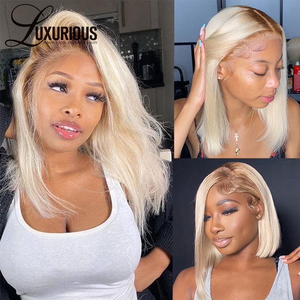 200 dichte 13x6 Ombre Blonde Bob Spitze Vorne Perücke Menschliches Haar 13x4 Transparent Kurzen Perücken Günstige gerade Brasilianische Haar Für Frauen