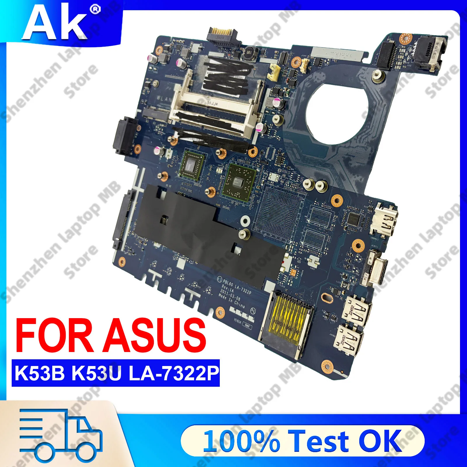 Placa-mãe para laptop LA-7322P para ASUS X43B X43U K43B K43U K43U com CPU 100% testada, envio rápido