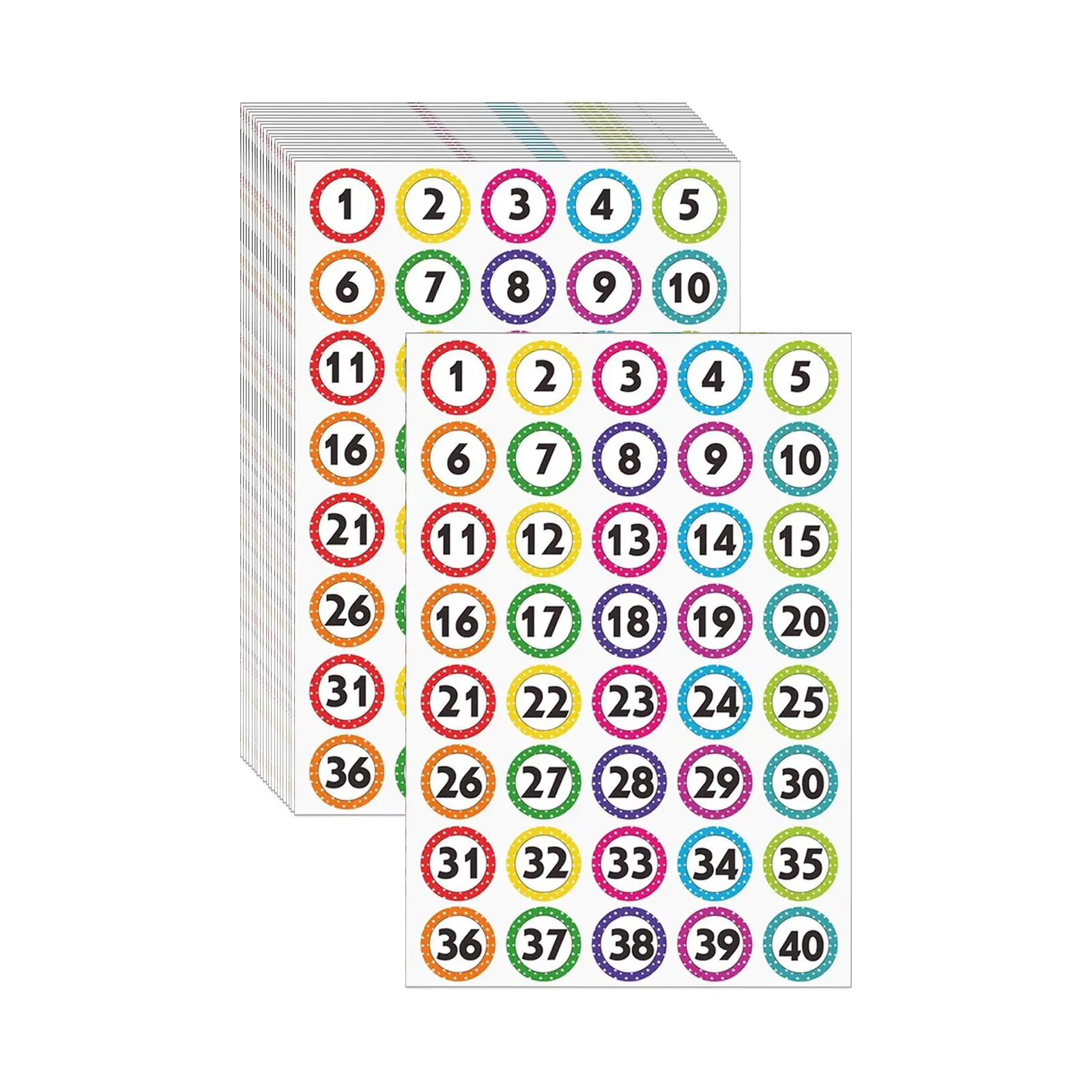 50Pcs Number Stickers Waterproof Colorful Consecutive Number Labels 1-40 Dot Stickers for Classroom Bins Boxes Storage Inventory