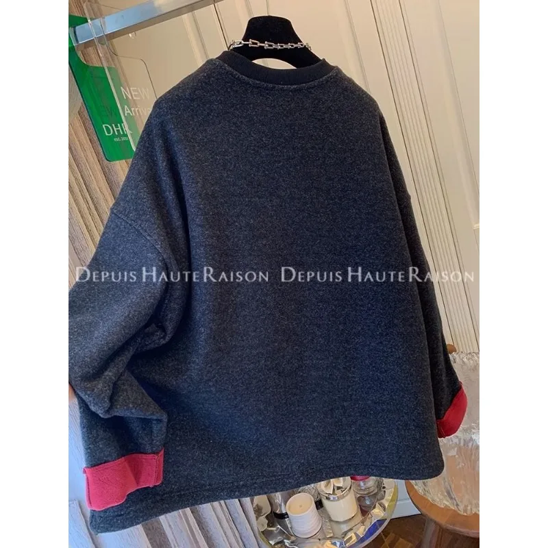 가짜 투피스 배색 브러쉬드 두꺼운 스웨트셔츠 여성용 이너 티셔츠 루즈핏 이너웨어