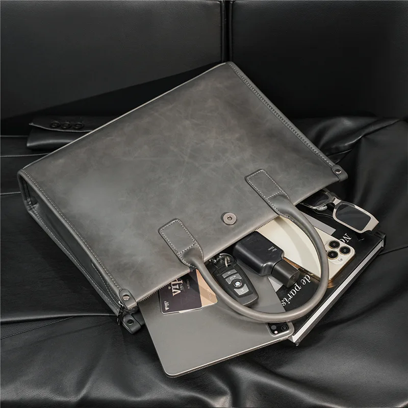 Retro Business Casual Briefcase Men's Handbag Single Shoulder Crossbody Bag File Bag Trendy Korean Style for Men luxury designer