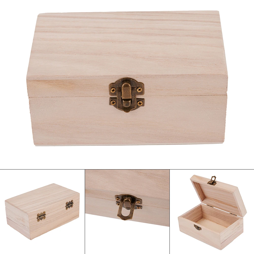 S/M/L Wooden Storage Box Plain Wood With Lid Multifunction Square Hinged Craft Gift Boxes For Home Supply Storage Decoration