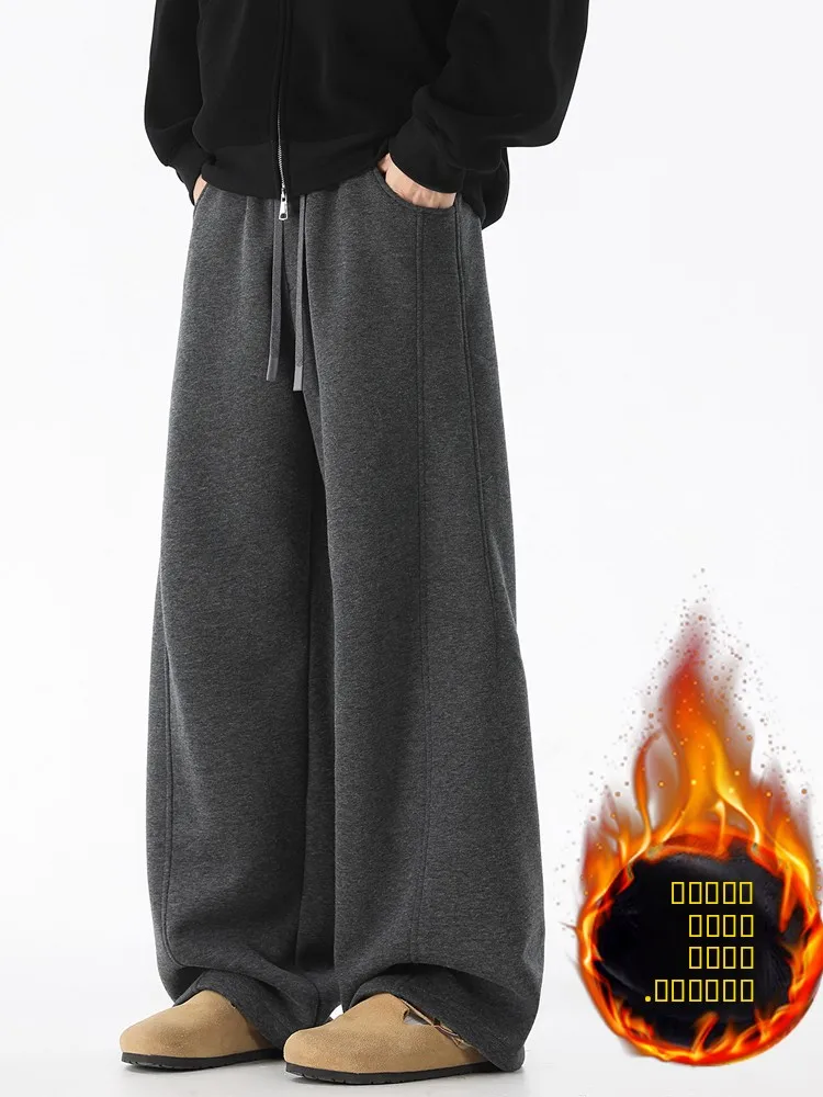 

American Retro Patchwork Thiened Fce Sports Casual Pants Men's Autumn Winter Loose Straight Leg Trousers Ciwalk