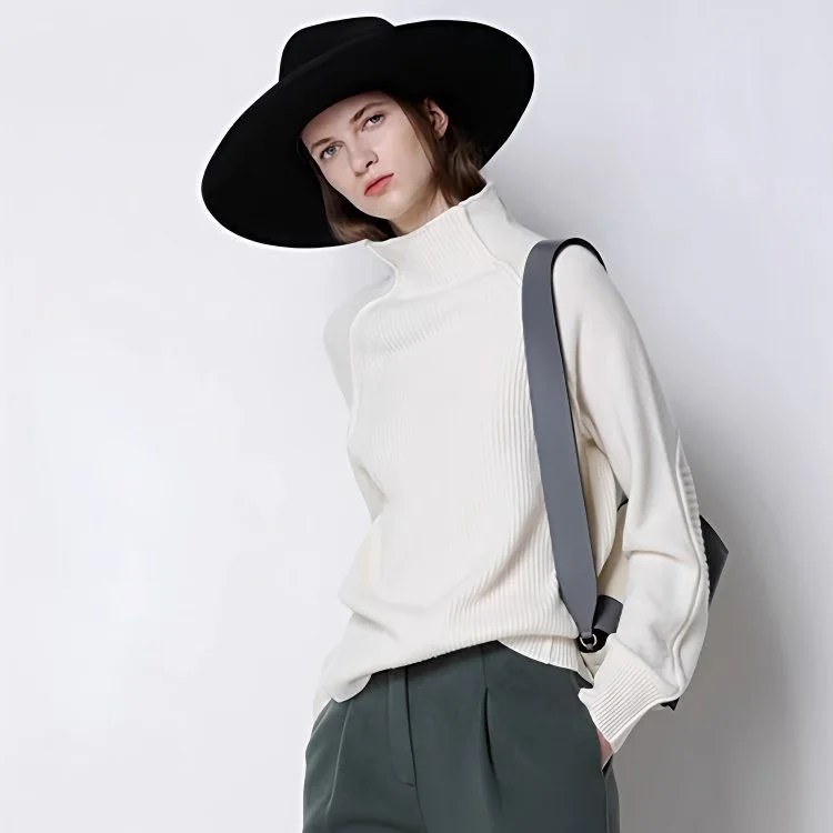 Women's 100% Wool Sweater Casual Solid Color Pullover Loose Semi-High Neck Tops Street Fashion Blouse Autumn/Winter Jumper