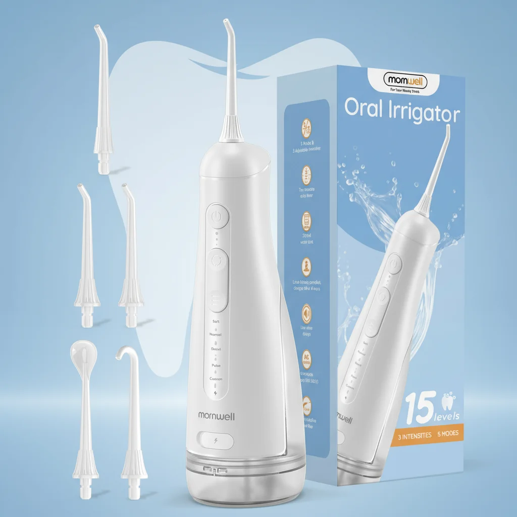 

Cordless Rechargeable Oral Irrigator Water Dental Flosser Pick for Teeth: 5 Modes &Tips 15 Level Pressure, 300ML Removable Tank