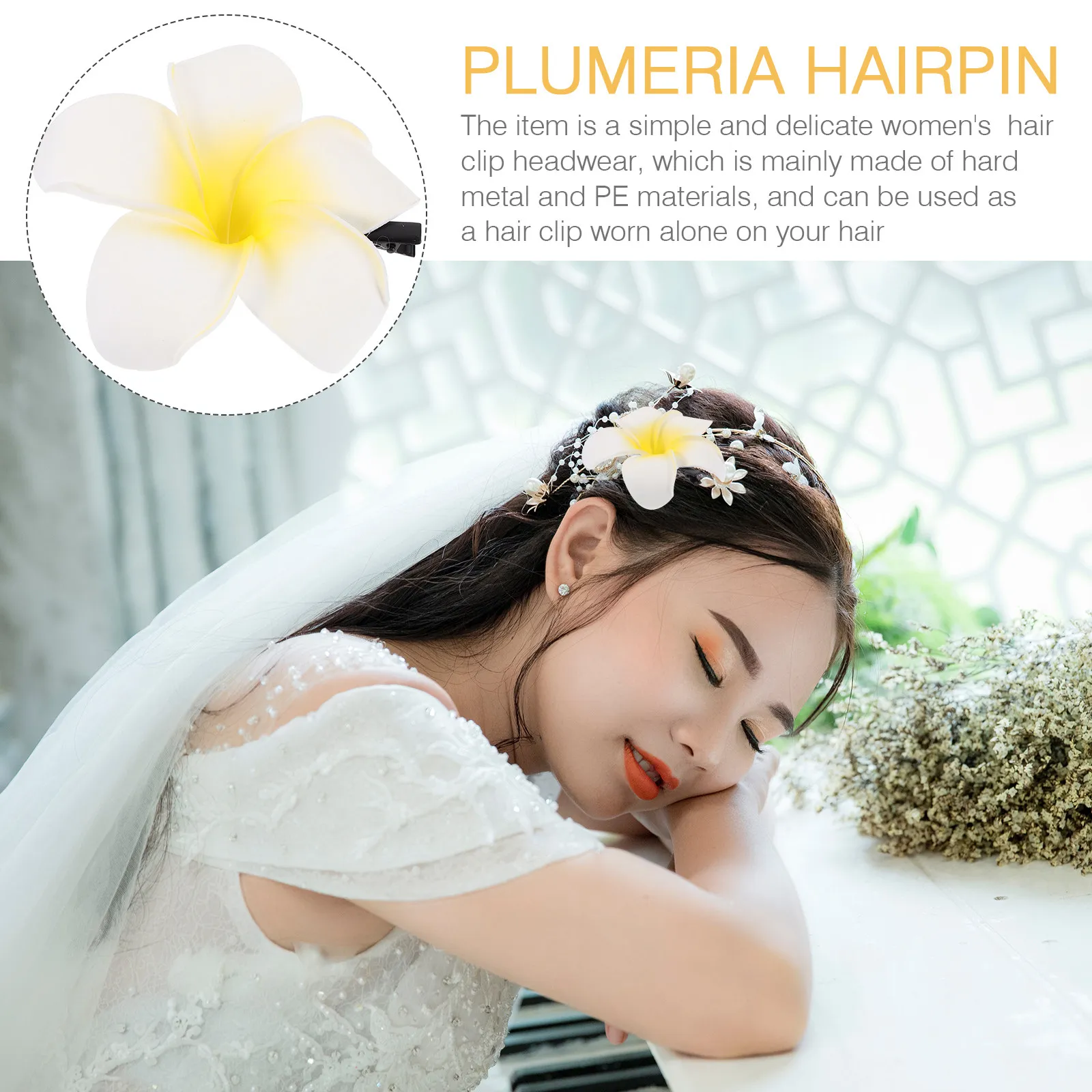 Women Flower Hair Clip Yellow White 3 to 3 Point 5 Inch Soft Comfortable Hairpin for Headband Hat