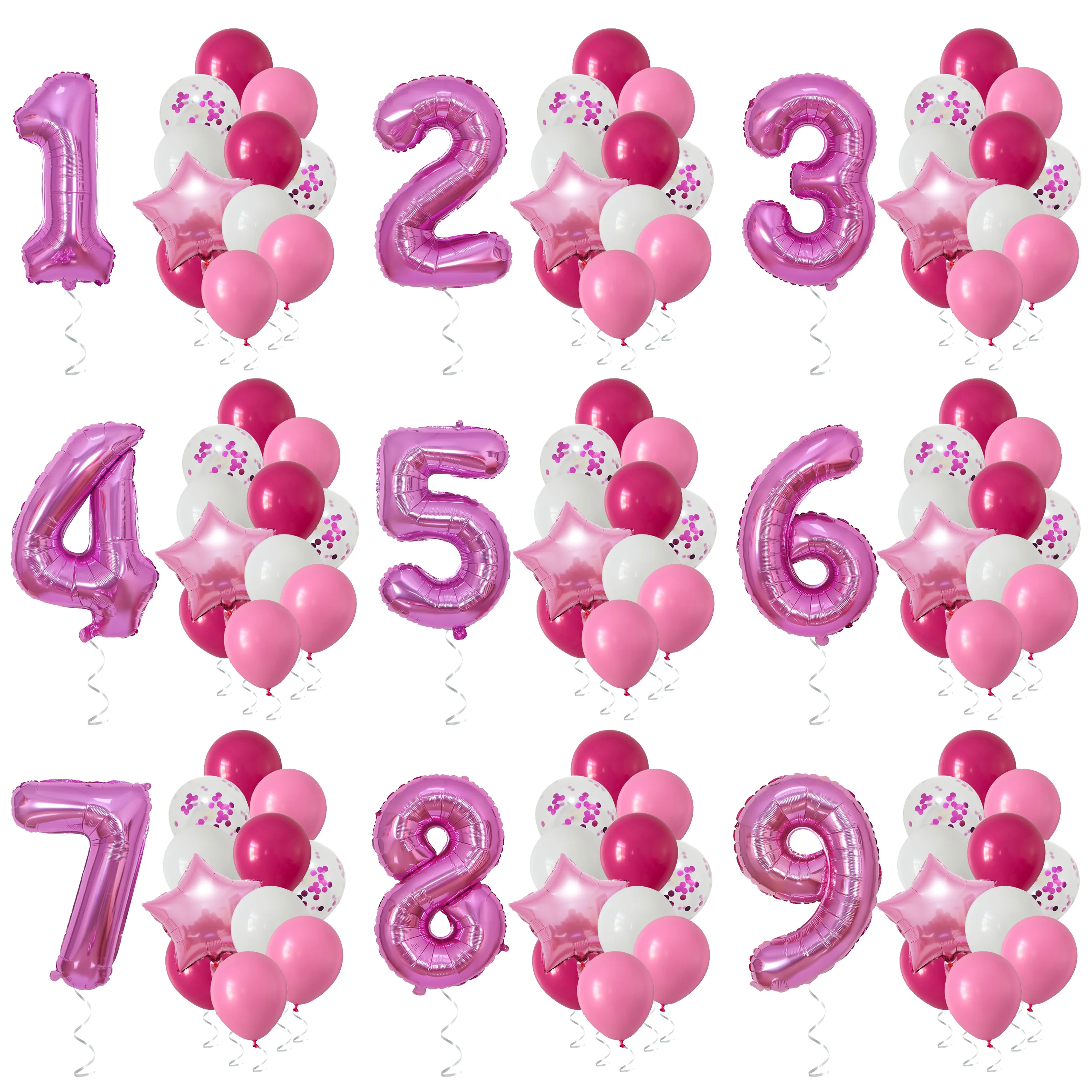 14 Pcs Pink Balloons Girls 1 2 3 4 5 6 7 8 9 Years Birthday Party Decorations Number Ballon Girls First Birthday Decor supplies