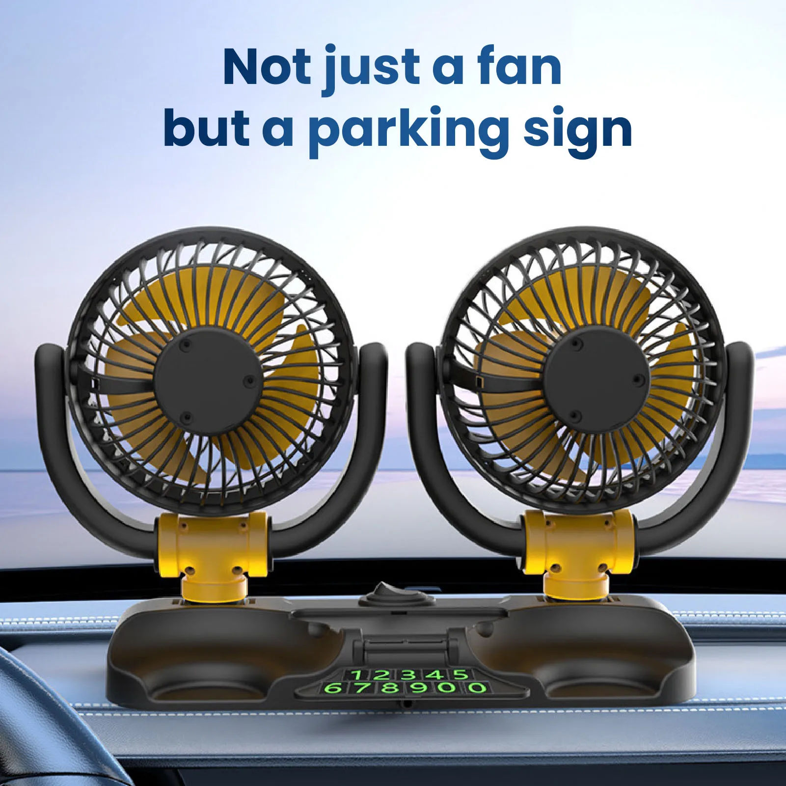 Dual Head Car Fan 12V Adjustable Dual Head Car Fan  Brushless Motor 360 Degree Rotation 2 Speed Dashboard Mount for Vehicle