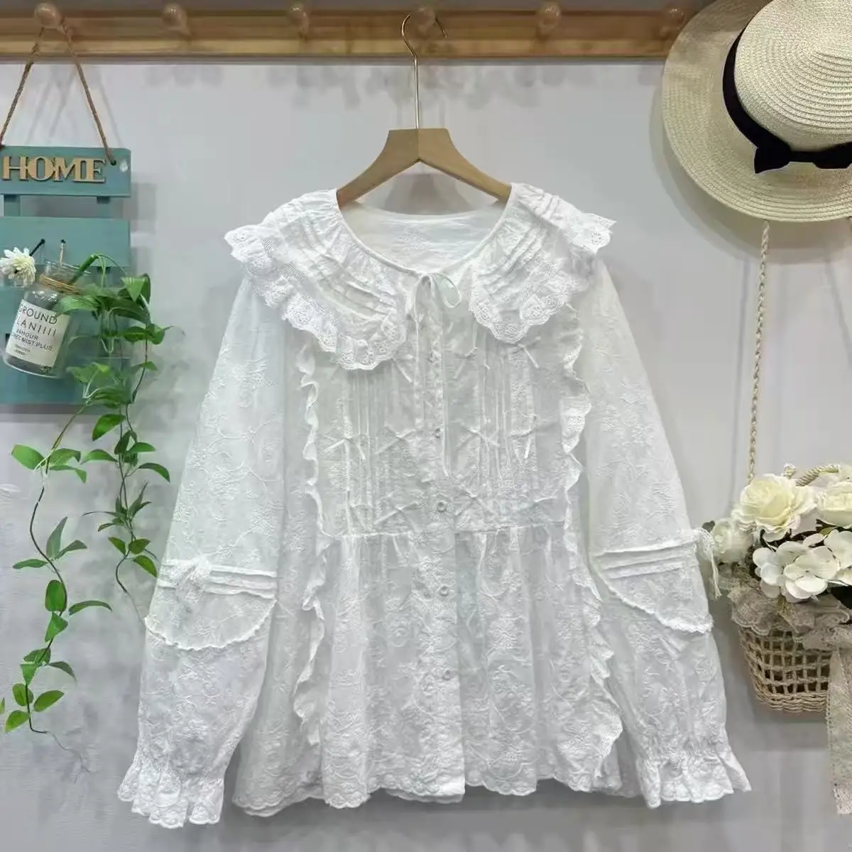 2026 Sweet Lolita Clothing Mori Girl Autumn Sweet Preppy Style Cotton Lace Embroidered Ruffled Shirts Long Sleeve Blouses