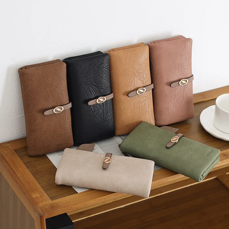 

Женский длинный кошелек из искусственной кожи с пряжкой, молнией, несколькими слотами, большой вместимости, универсальный складной противоугонный дорожный кошелек