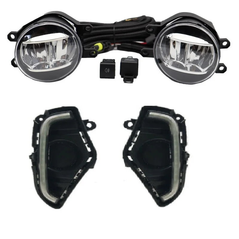 

1Set Car Accessories For Toyota RAV4 2019-2023 LED DRL Lamps OEM LED Fog Lights With Harness Switch Kit