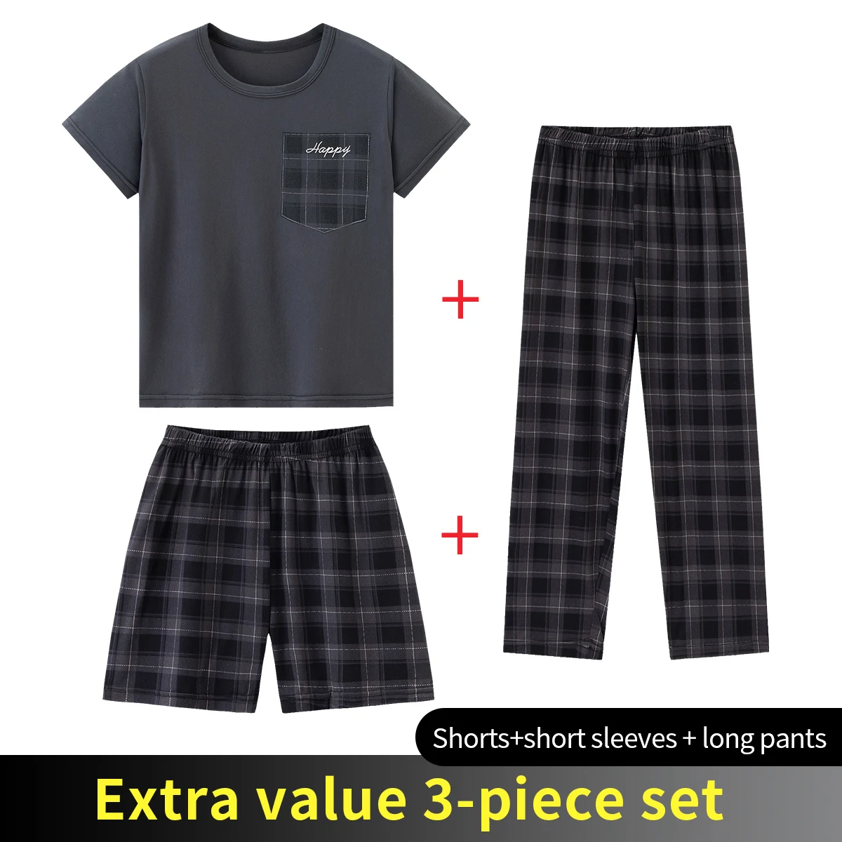 3-Piece Spring/Summer Children's Set Moisture Absorbing Comfortable Casual Fashionable Home Short Sleeved Pajamas Shorts Pants view 4