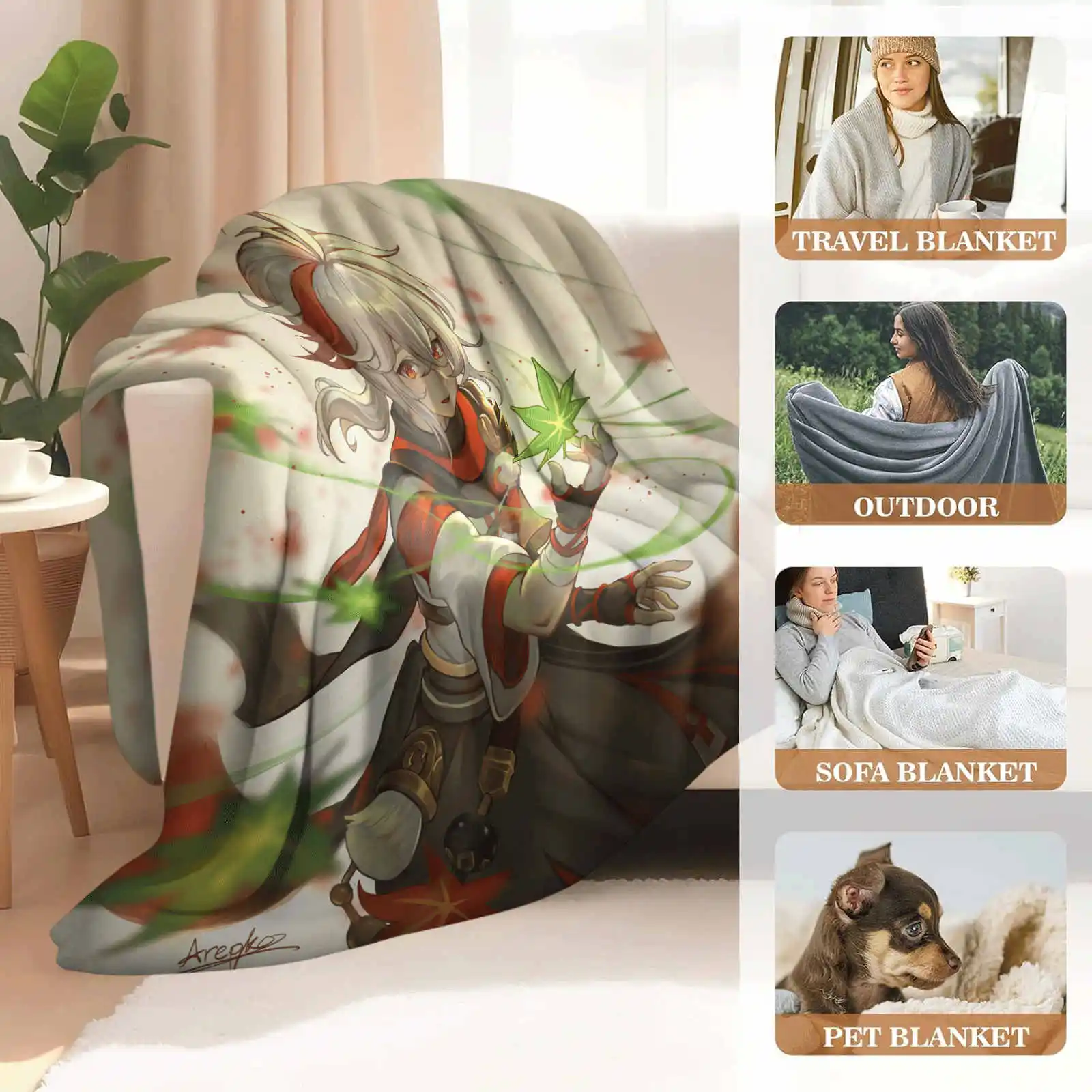 Genshin Impact Kaedehara Kazuha Coperta in flanella per letti da picnic Divano Casa Camera da letto Regali per bambini