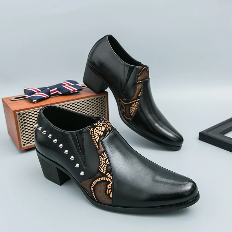

New Business Men Height-increasing Formal Shoes American Casual One-foot Comfortable Breathable Brand Leather Shoes Sizes 38-46