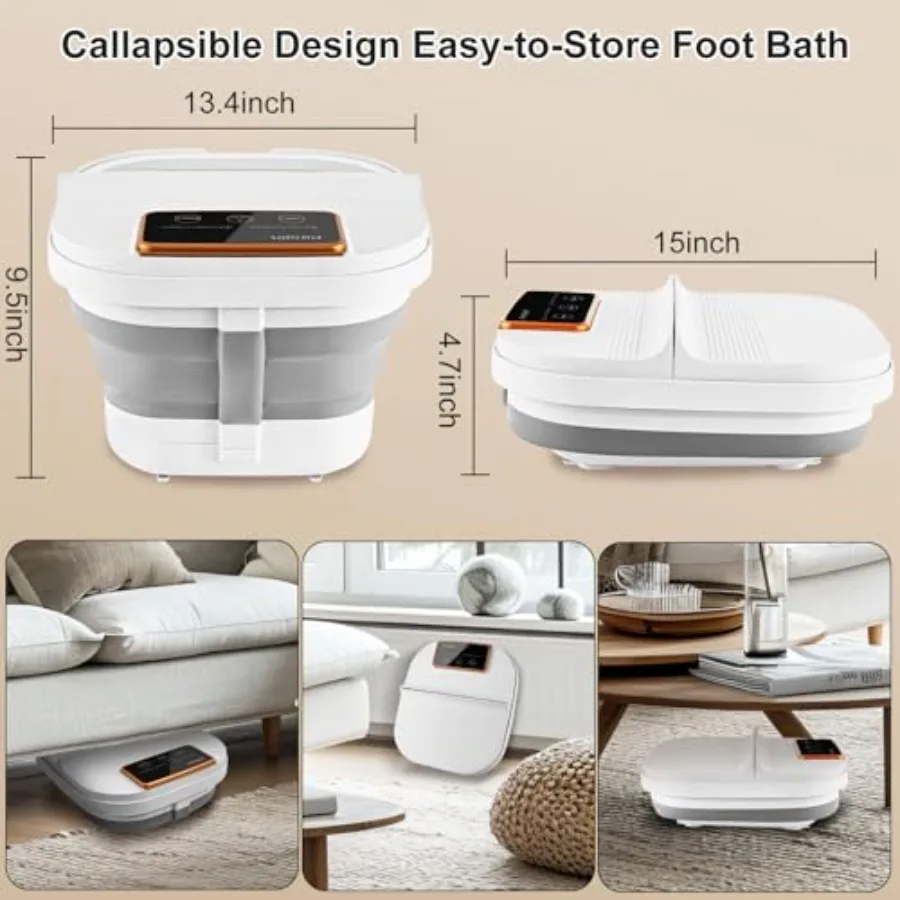 Collapsible Foot Spa with Heat and Remote Control Massage Rollers Bubble Function Foot Pedicure Kit Temperature Control Red Lig