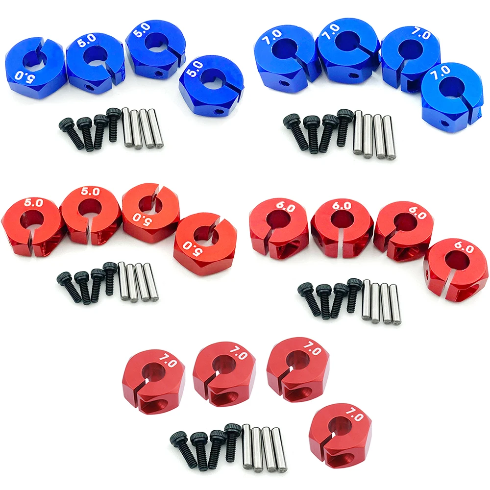 4Pcs Aluminum 5/6/7mm Wheel Hex 12mm Drive Hubs With Pins Screws For RC Car Crawler HSP HPI Tamiya Traxxas Slash RC Trucks Part