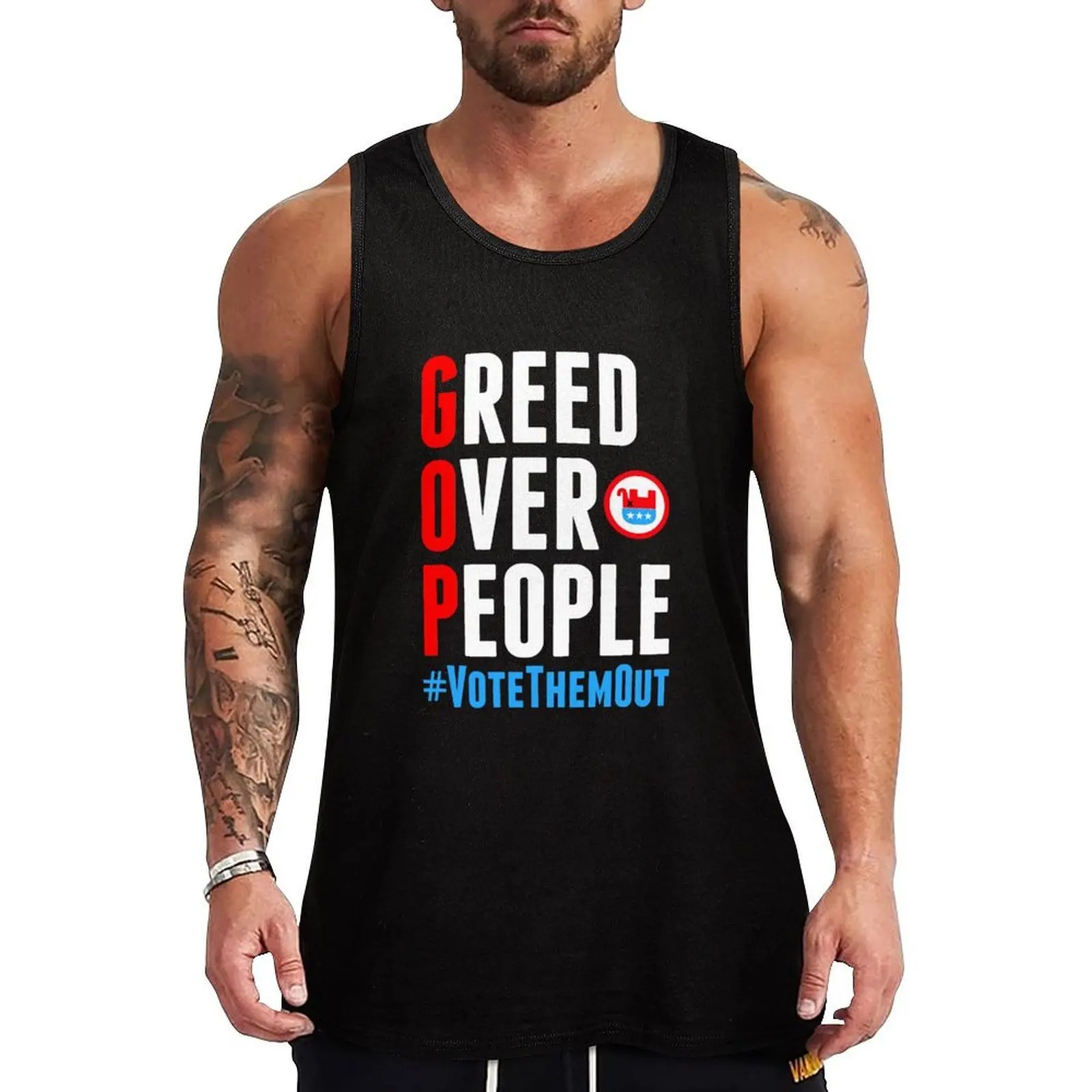 GOP - Greed Over People Tank Top, équipement de sport, débardeur sans manches, chemise de fitness pour la salle de sport