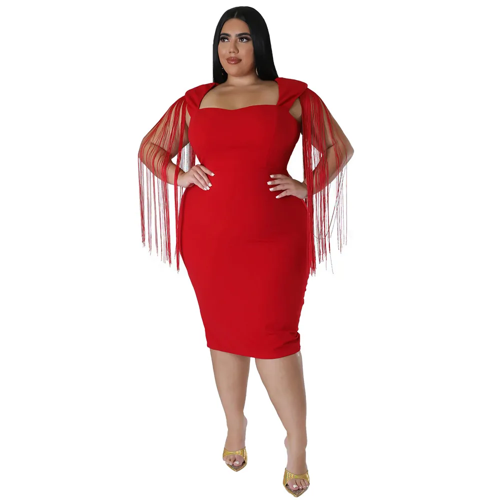 SOMO-Robe de soirée sexy et élégante pour femme, tenue de grande taille, à la mode, avec pompons, vente en gros, livraison directe, 2023