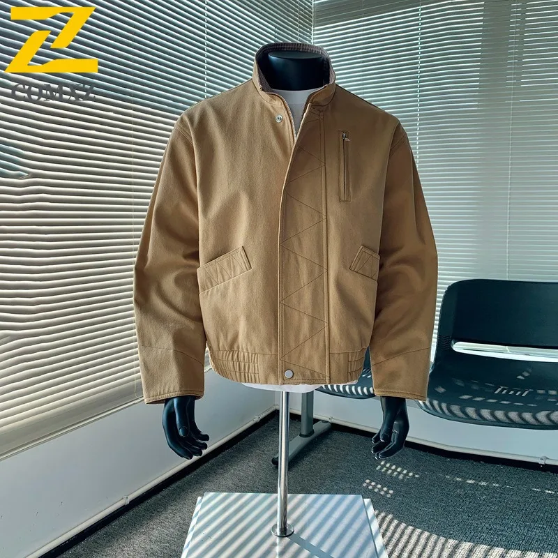 

COMXZ 2025 Men Waterproof Jacket Spring Autumn Loose Fit Couple Stand Collar Workwear Unisex Casual Coat lightweight windbreaker