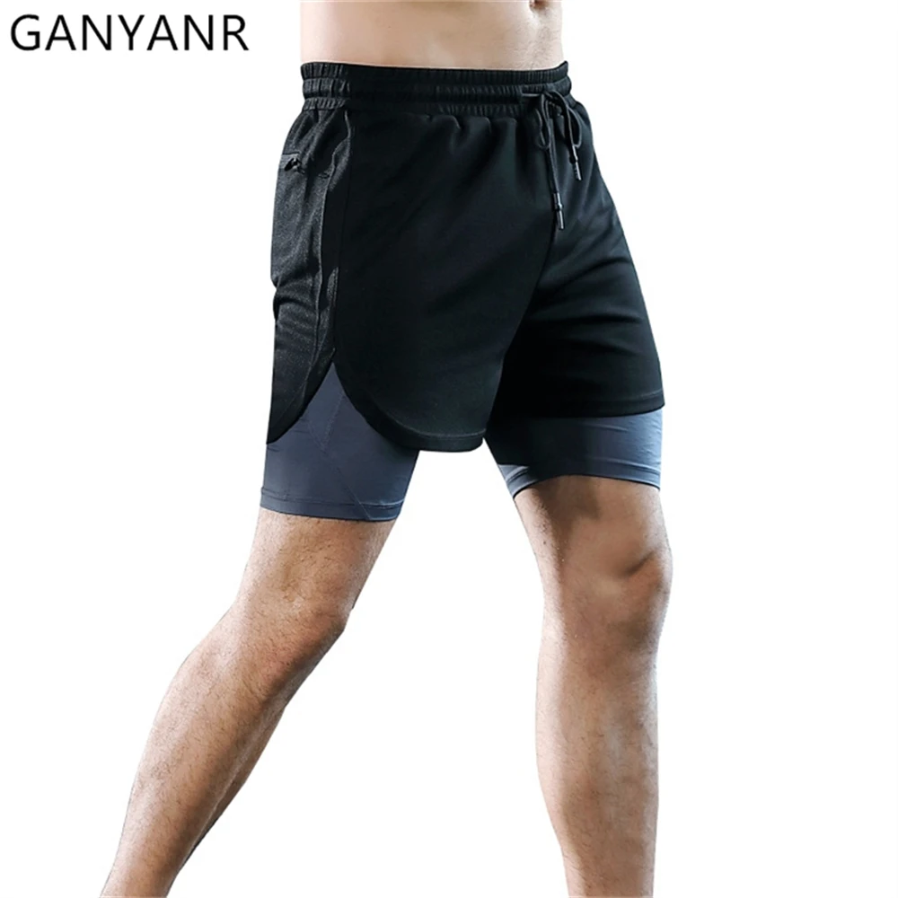 

GANYANR Running Shorts Men Gym Sportswear Basketball Sports Summer Crossfit Athletic Training Active Wear 2 In 1 Football