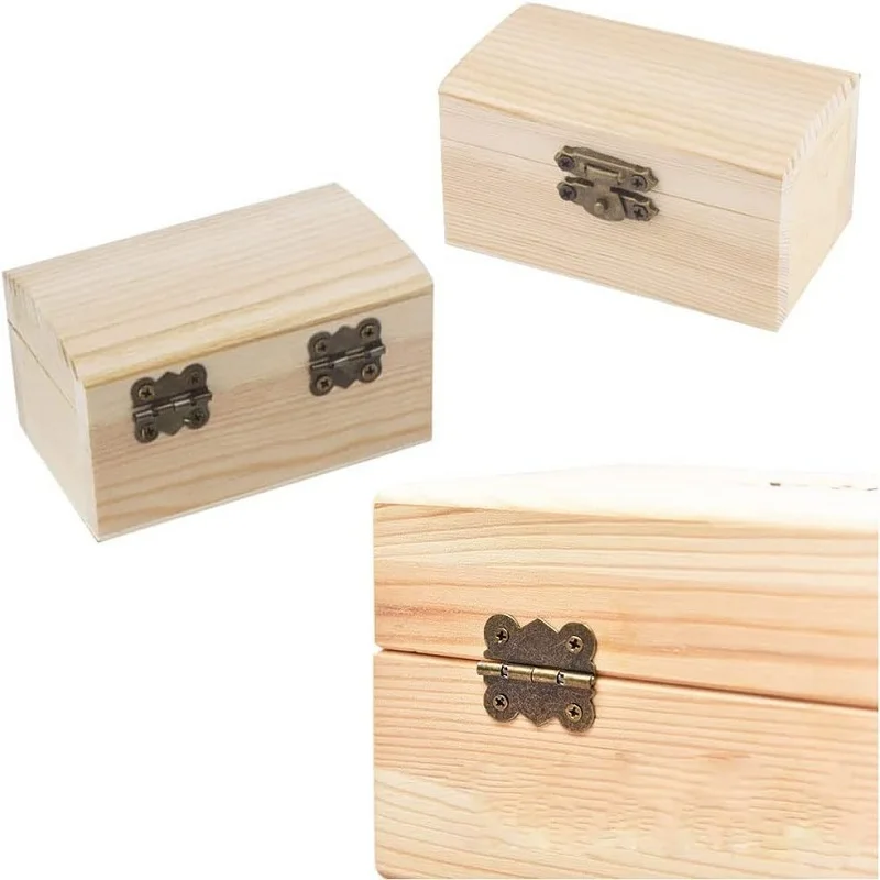 Picture 7: Rectangular Pine Wood Box Hand-Painted Large Capacity Solid Wood Packaging Locking Storage Box Handicraft Container Lid Desktop