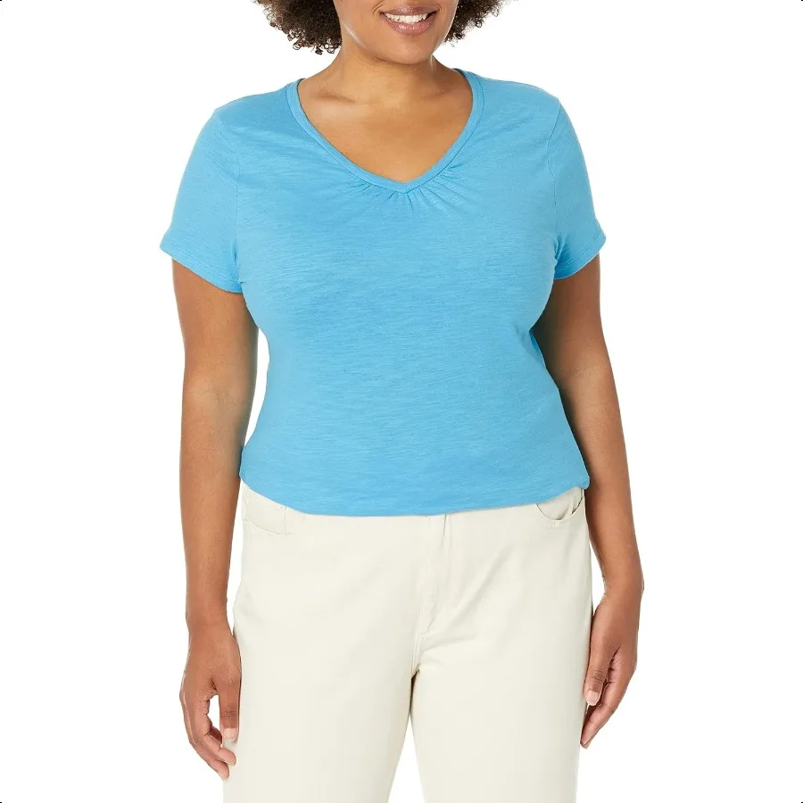 

Hanes Women's Shirts Slub Cotton Shirred VNeck Tee Cotton TShirts for Women Womens Tee Shirts