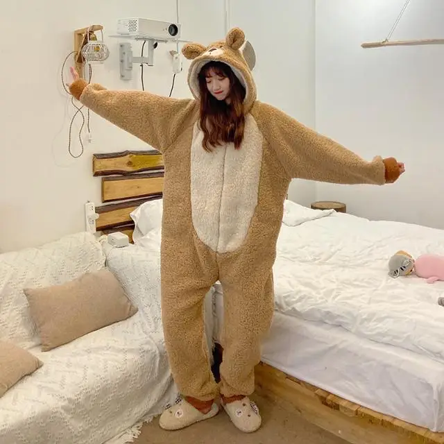 

Cute Cartoon Coral Fleece Onesies Sleepwear Jumpsuit Pajama Winter Jumpsuit Pajama Hooded Nightwear Pijamas Suit Loose Home Wear