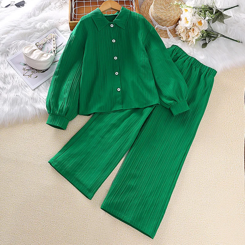 12 Colors 7 8 9 10 11 12 Years Girls Clothing Sets Long Sleeve Shirt + Long Pants 2pcs Girls Suits Birthday Gifts Kids Clothes