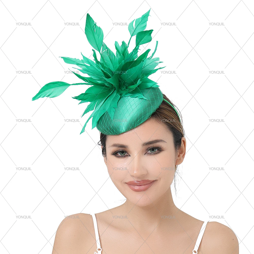 Elegante Braut Feder Blumen Fascinator Kopfbedeckung Mode Damen Hochzeit Party Abendessen Haarschmuck Schöne Braut Stirnband – Detail 9