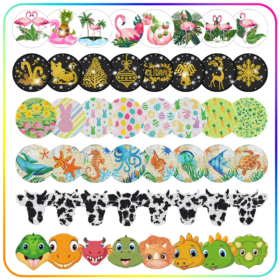 

RUOPOTY Diamond Painting Coasters Set Animals Waterproof 8pcs Coaster For Beginner Art Crafts 5D Diamond Stitch Products Diy Kit