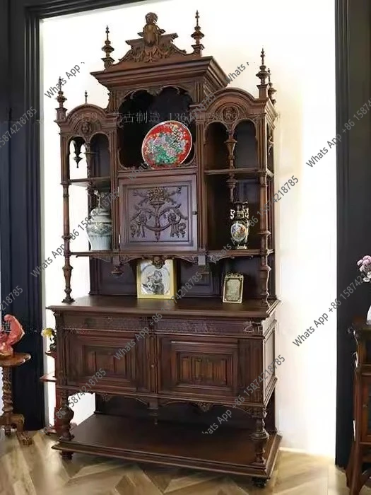 European French medieval solid wood tenon and mortise wine cabinet dining side cabinet decorative cabinet American home retro ed