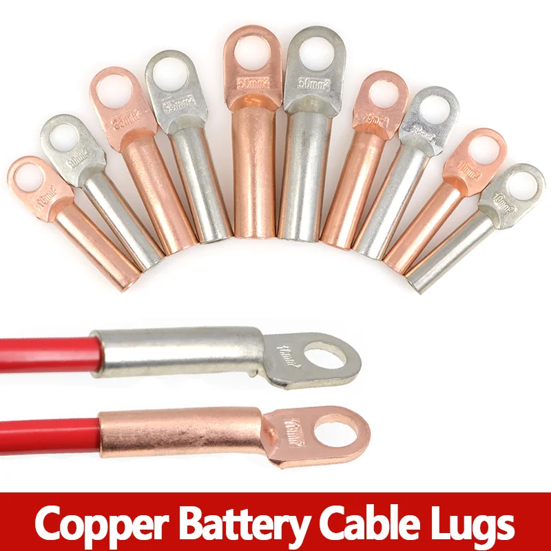 Copper Battery Cable Crimp Terminals 2/5/10pcs Tinned Wire Lugs Connector Automotive Heavy Duty Electrical DIY DT-10/16/25/35/50